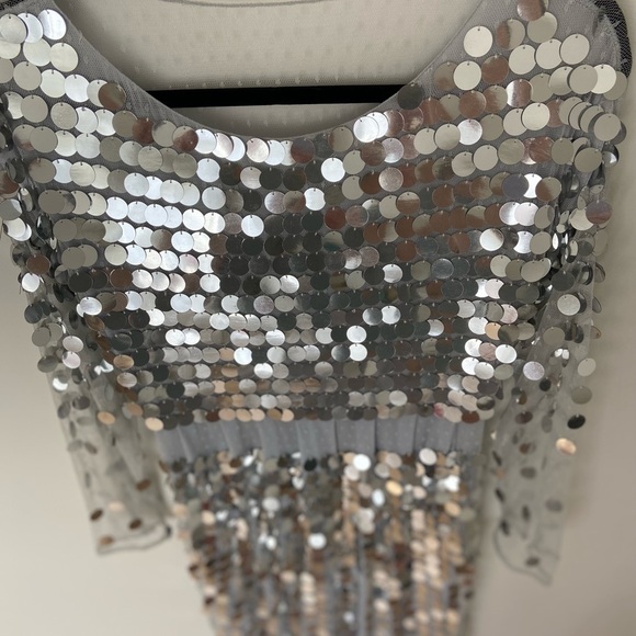 Alexachung Paillette Embellished Silver Sequin Mirror Ball Tulle Midi Dress - Picture 4 of 16